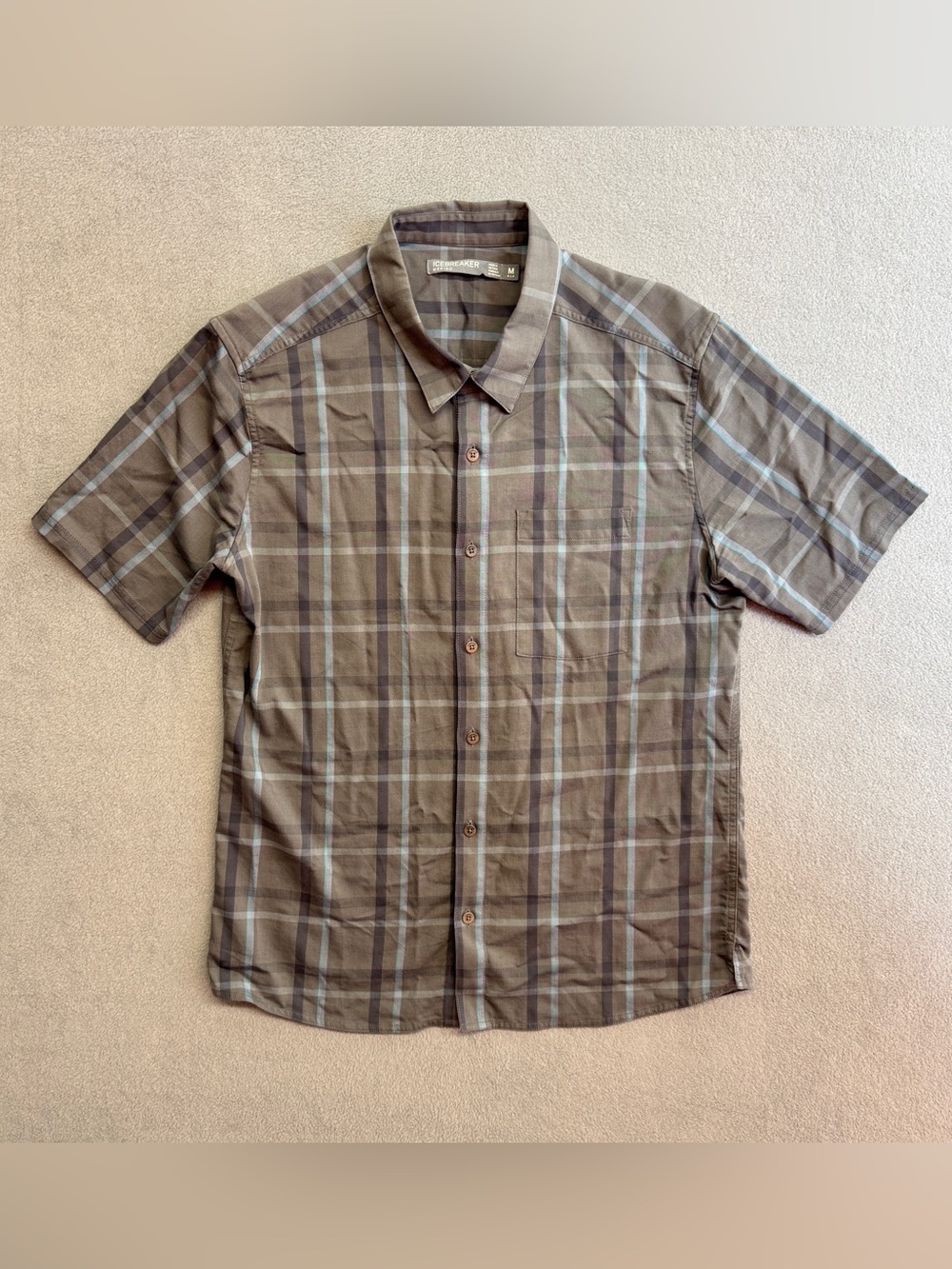 Icebreaker Shirt Medium Men's Button Up Short Sleeve Merino Wool Gray Outdoor